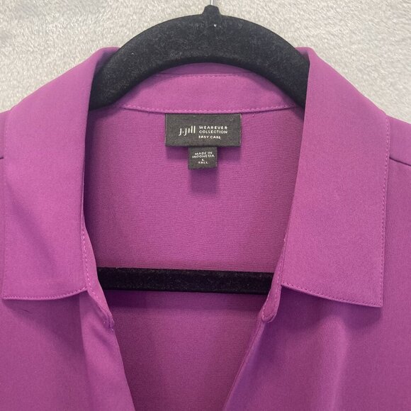 J Jill Pleated Lightweight Blazer Blouse Large Tall Purple Wearever Button Top - Picture 7 of 12